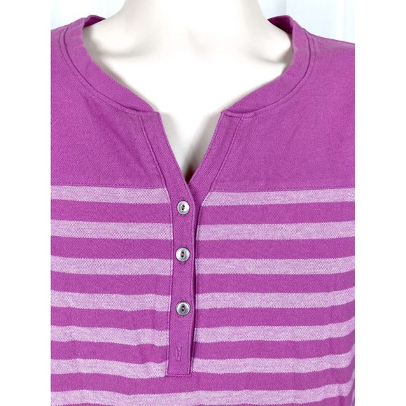 Croft & Barrow Women's Striped Top Half Sleeve to 3/4 Sleeve Mauve Button Tab - Picture 3 of 7